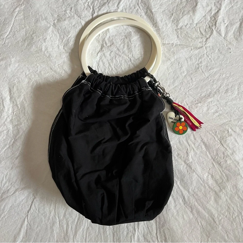 Tara Jarmon x Target Hobo Boho Bag Big Lucite Handles Canvas Tote hearts